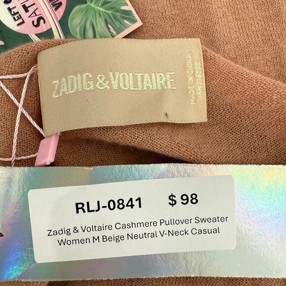 Zadig & Voltaire Cashmere Pullover Sweater Women M Beige Neutral V-Neck Casual - Picture 4 of 6